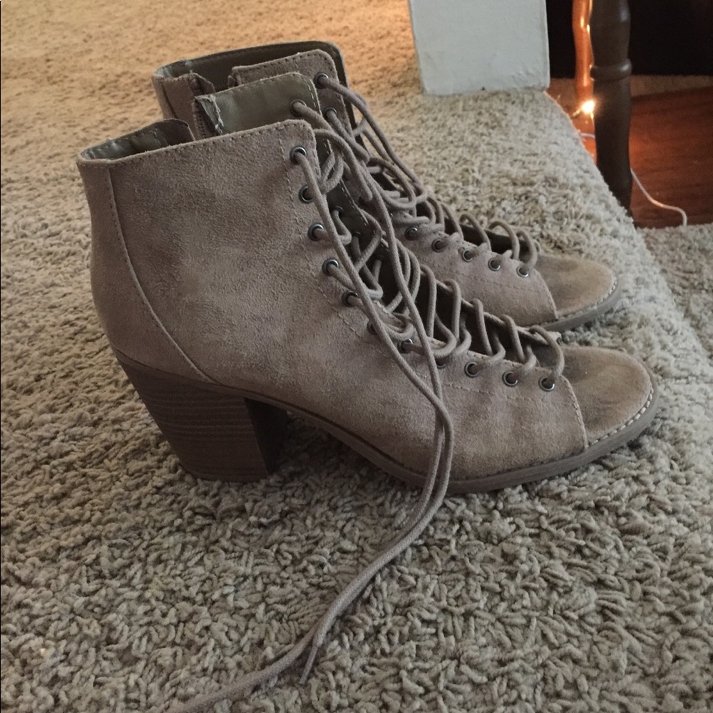 Tan suede high heels